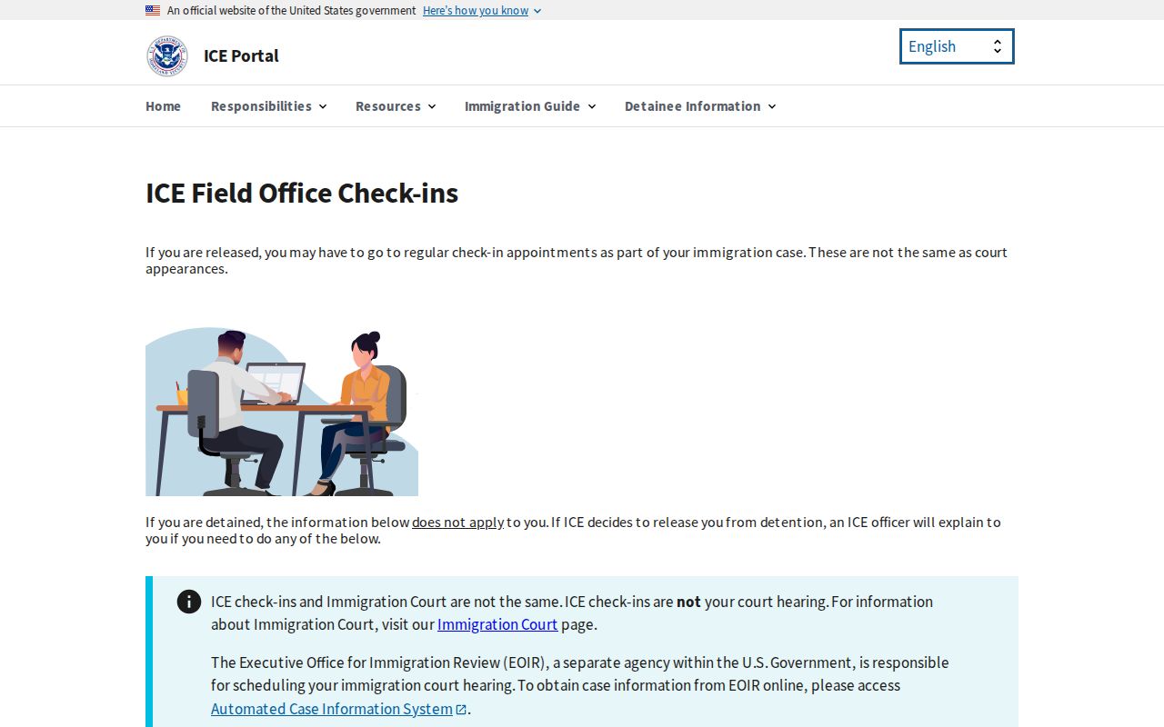 ICE check-in instructions after an immigration detention release