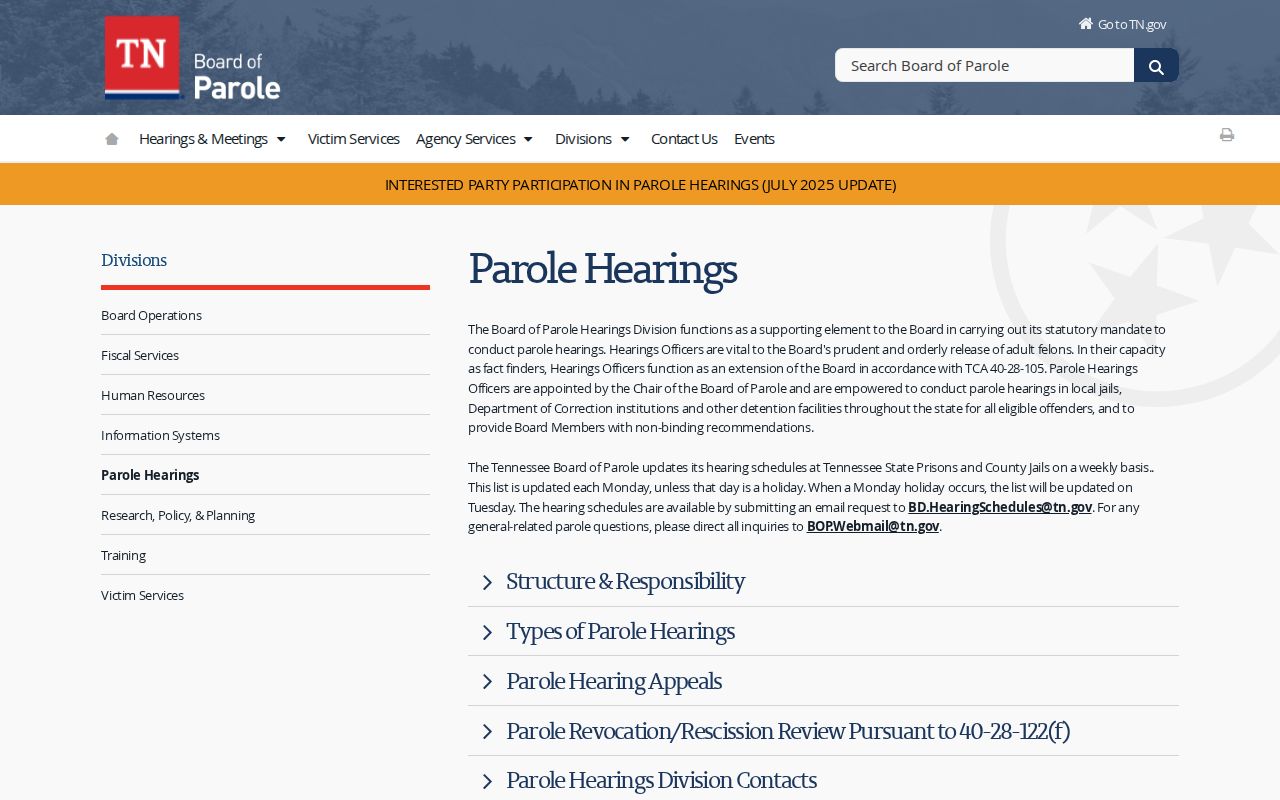 Scott County parole hearing and release supervision information