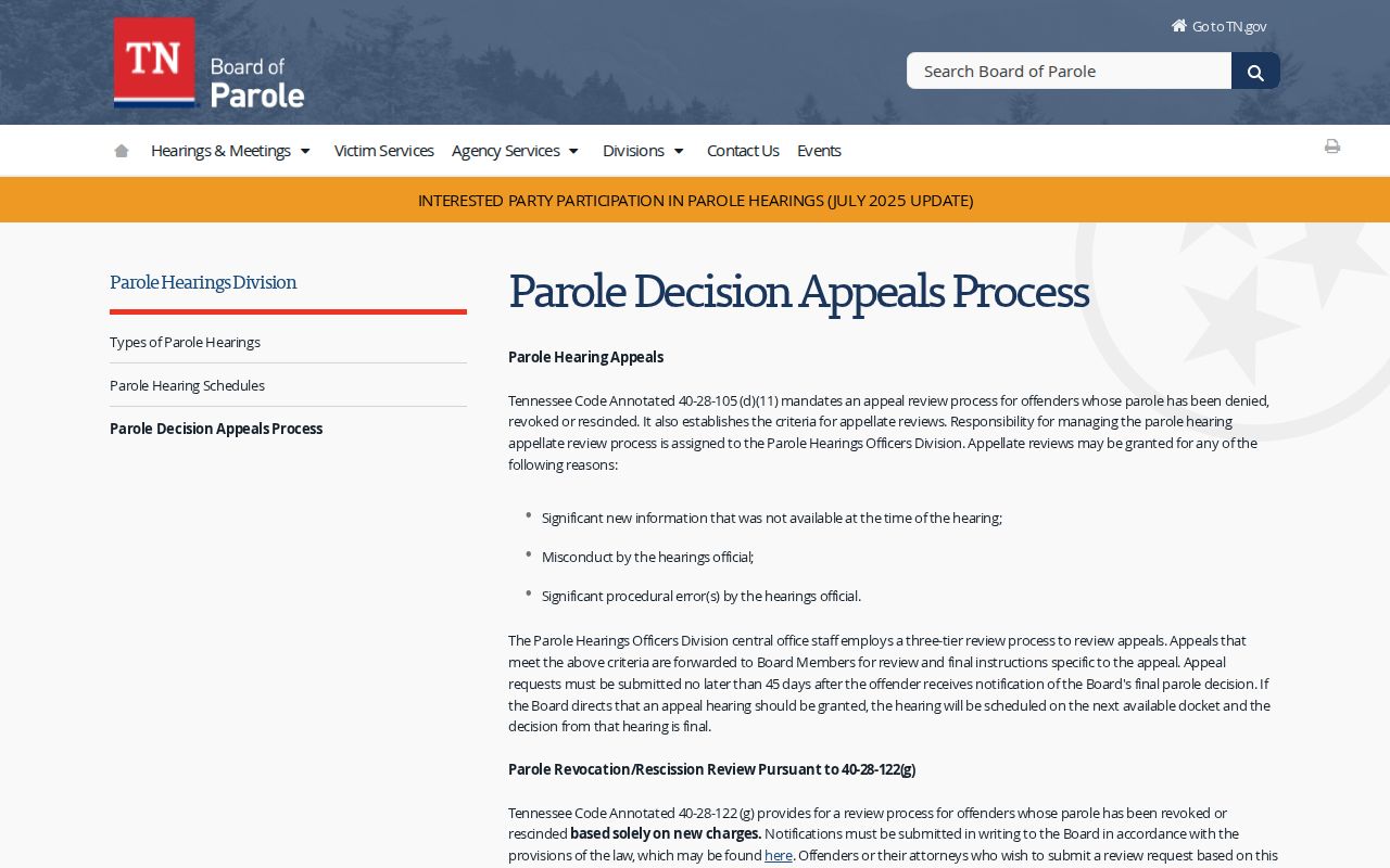 Scott County projected release date and Tennessee parole decision context